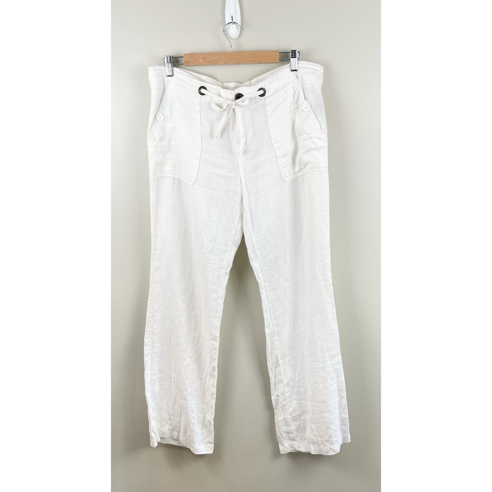 Sanctuary Women's 100% Linen Wide Leg Pants Pull On White Sz 28 Coastal Grandma - Picture 2 of 9
